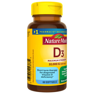 Nature Made Maximum Strength Vitamin D3 10000 Iu (250 Mcg) Dietary Supplement For Bone Teeth Muscle And Immune Health Support 60 Softgels 60 Day Supply