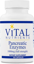 Vital Nutrients Pancreatic Enzymes 1000mg Full Strength Digestion Supplement with Protease Amylase Lipase Digestive Enzymes Gluten Soy Dairy 90 Capsules