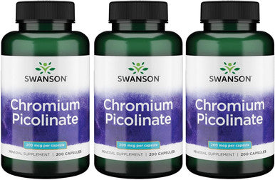 Swanson Chromium Picolinate - Natural Supplement - (200 Capsules 200mcg Each) (3 Pack)