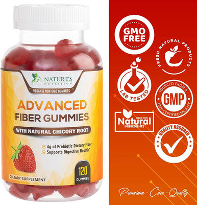 Vegan Fiber Gummies - 4 Grams of Daily Prebiotic Fiber - Max Strength Soluble Fiber Gummy, Supports Digestive Health & Regularity, Nature's Non-GMO Dietary Fiber Supplement - 120 Gummies