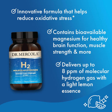 Dr. Mercola H2 Molecular Hydrogen, 90 Servings (90 Tablets), Dietary Supplement, Supports Brain Health And Cognitive Function, Non Gmo
