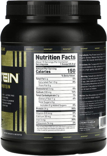 Kaged Muscle Vegan Protein Powder Plantein, Delicious Organic Pea Protein Powder with Enhanced Absorption (15 Servings, Cinnamon Roll)