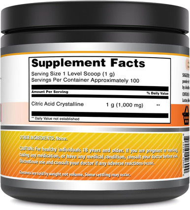 Amazing Nutrition Formulas Citric Acid Powder Supplement | 100 Grams Per Serving | 454 Servings | Unflavored | Non-GMO | Gluten- | Made in USA