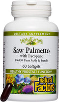 HerbalFactors by Natural Factors Saw Palmetto Supports Healthy Prostate Function with Lycopene 60 softgels 60 servings