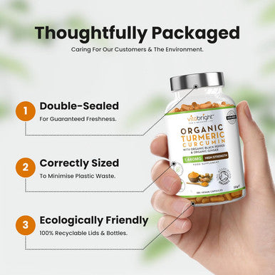 Vitabright High Strength Turmeric & Black Pepper Capsules 1440mg 180 Caps/3 Months Organic Turmeric Ginger & Black Pepper Capsules Turmeric Curcumin Capsules (Not Tablets) VitaBright Tumeric Supplement Joints