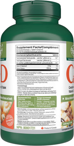 Calcium Carbonate 1250 mg + Vitamin D3 150 Tablets Supplement for Bone Health Osteoporosis Keto & Paleo Friendly
