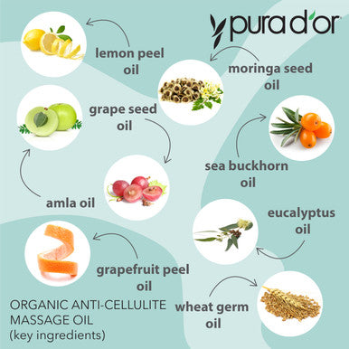 Pura D'or Organic Anti Cellulite Massage Oil For Toned Legs And Butt 16 Oz