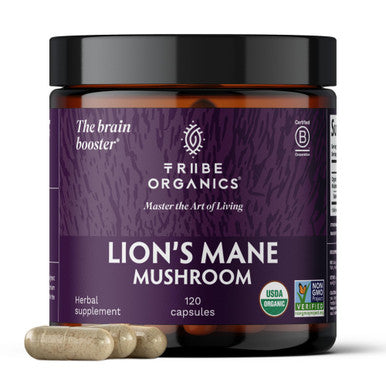 TRIBE ORGANICS Lion's Mane Supplement 1800mg Mushroom Extract Powder 120 Vegan Capsules