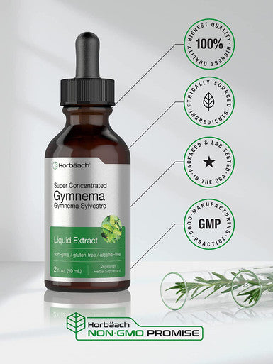 Gymnema Sylvestre Liquid | 2 fl oz | Alcohol Free | Super Concentrated Gymnema Leaf Extract Drops | Vegetarian, Non-GMO, Gluten Free Supplement | by Horbaach