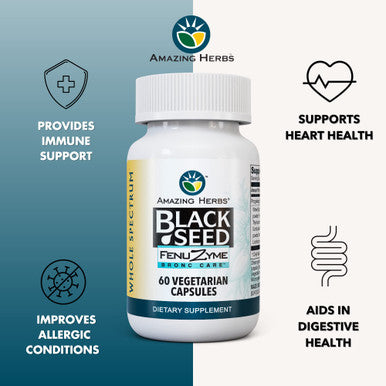 Amazing Herbs Black Seed Fenuzume Bronc-Care, Vegetarian Capsules - Gluten-Free, Non-Gmo, Vegan, Enhances Immune Response, Improves Allergic Conditions & General Well-Being - 60 Count