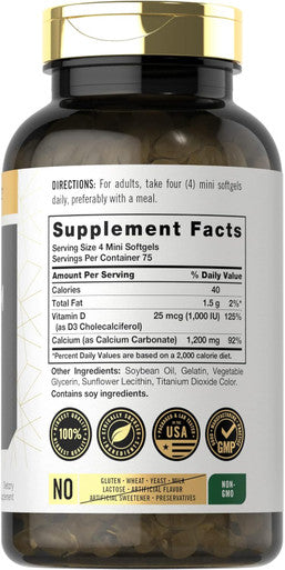 Carlyle Calcium 1200 mg with Vitamin D3 | 300 Mini Softgels | Non-GMO and Gluten Supplement