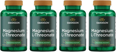 Swanson Magnesium L-Threonate - Mineral Supplement Promoting Nervous System Health - May Support Cognitive Health Learning & Memory - (90 Veggie Capsules) (4 Pack)
