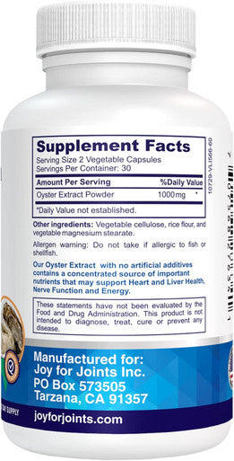 Oyster Extract Pure Highly Concentrated Supplement For Men and Women Supports Energy and Immune Boost Zinc Taurine Amino Acids And Vitamins 500 Mg 60 Veg Capsules Made In Usa