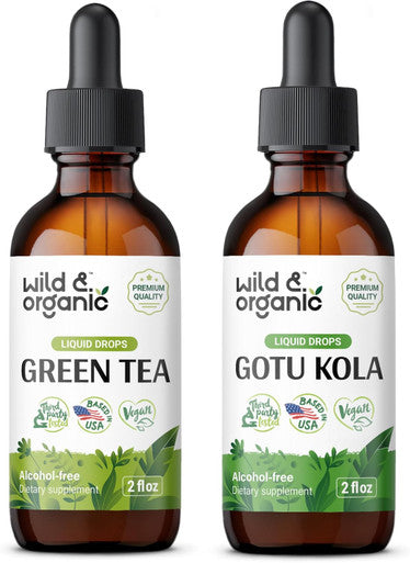 Wild & Organic Green Tea Tincture 2 Fl Oz & Gotu Kola Tincture 2 Fl Oz