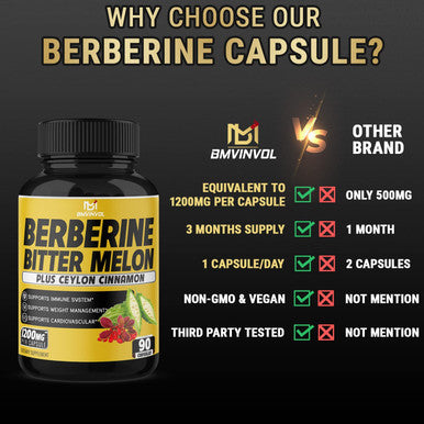 Berberine HCl Supplement 1200mg with Ceylon Cinnamon Bitter Melon Gymnema Sylvestre Extract Supports Immune System