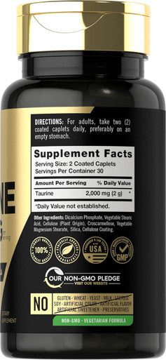 Carlyle Taurine Supplement | 2000mg | 60 Caplets | Vegetarian Non-GMO and Gluten | Advanced Athlete Formula