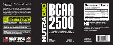 Nutrabio BCAA 2500 Branched Chain Amino Acids Support Muscle Growth and Prevent Muscle Breakdown 250 Capsules
