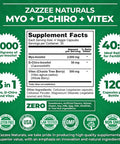 Zazzee Myo-Inositol + D-Chiro + Vitex, 120 Vegan Capsules, Optimal 40:1 Inositol Ratio, With 500 Mg Vitex, 100% Vegetarian, All-N