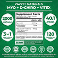 Zazzee Myo-Inositol + D-Chiro + Vitex, 120 Vegan Capsules, Optimal 40:1 Inositol Ratio, With 500 Mg Vitex, 100% Vegetarian, All-N