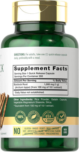 Carlyle Burdock Root | 1000 mg | 200 Capsules | Non-GMO and Gluten Formula | Traditional Herb Supplement | Arctium Lappa Extract