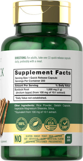 Carlyle Burdock Root | 1000 Mg | 200 Capsules | Non-Gmo And Gluten Free Formula | Traditional Herb Supplement | Arctium Lappa Ext