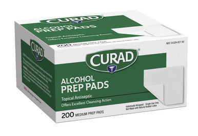 Curad Alcohol Disinfectant Prep Pads 2-ply Medium Size 200 Count