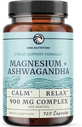Magnesium Ashwagandha Calming Magnesium Supplement for Adults Relax Rest Calm Mood and Sleep Support Mag Citrate and Oxide 400 mg + Ashwagandha 500 mg Muscle Health and Stress Relief 120 Ct