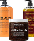 MAJESTIC PURE Cellulite Hot Cream (9 oz), Cellulite Massage Oil (8 oz), and Coffee Scrub (10 oz) Bundle