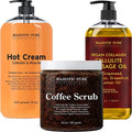 MAJESTIC PURE Cellulite Hot Cream (9 oz), Cellulite Massage Oil (8 oz), and Coffee Scrub (10 oz) Bundle