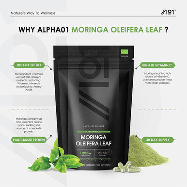 Organic Moringa 1200mg | Raw Moringa Oleifera Leaf | Rich in Vitamins, Antioxidants & Amino Acid | Non-GMO, Gluten | 60 Vegan Capsules
