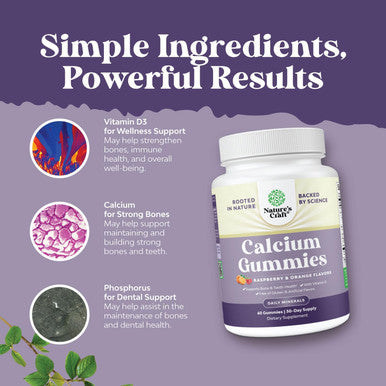 Natures Craft High Absorption Calcium Gummies with Vitamin D3 - Tricalcium Phosphate 758mg Calcium Gummies for Adults - Chewable Calcium & Vit D Supplement for Bone Health & Immune Support - Gelatin- (2 Pack)