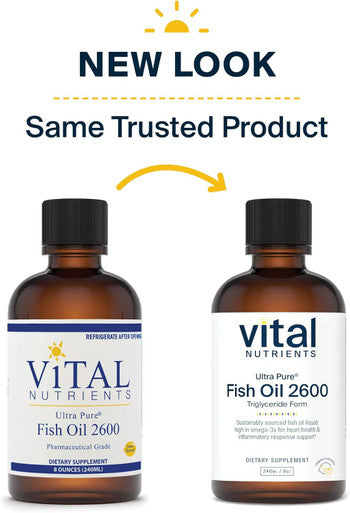 Vital Nutrients - Ultra Pure Fish Oil 2600 (Pharmaceutical Grade) - Hi-Potency Deep Sea Liquid Fish Oil Cardiovascular Support Natural Lemon Flavor - 8 Fl Oz per Bottle