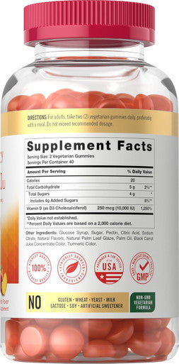 Carlyle Vitamin D3 Gummies | 10000 iu | 80 Count | Peach Flavored Gummy | High Potency for Women & Men |Vegetarian Non-GMO Gluten Supplement