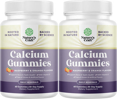 Natures Craft High Absorption Calcium Gummies with Vitamin D3 - Tricalcium Phosphate 758mg Calcium Gummies for Adults - Chewable Calcium & Vit D Supplement for Bone Health & Immune Support - Gelatin- (2 Pack)