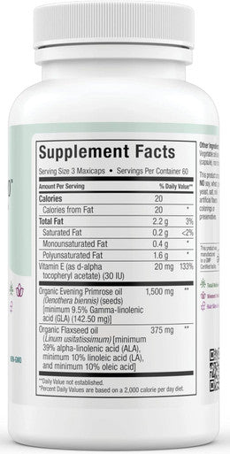 Maxi Health Evening Primrose and Flax Seeds Oil Softgels - Vegan Omega 3 6 9 Supplements for Healthy Skin Hair and Joints - Kosher Organic Evening Primrose Oil Softgels 180 Count