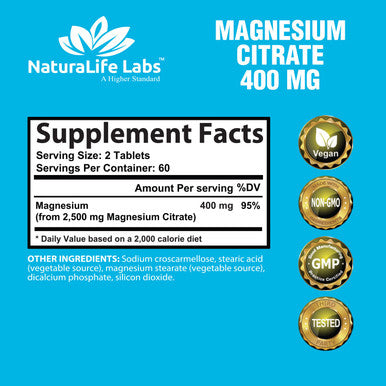 NaturaLife Labs Magnesium Citrate 400 mg 120 Tablets