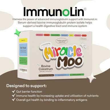 Miracle Moo Colostrum Supplement for Gut Health Hair Growth Beauty and Immune Support - Easy to Mix Grass Fed Bovine Powder - Highest IgG Plus ImmunoLin (30 Servings (Pack of 1) Chocolate)