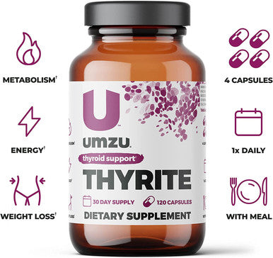 UMZU Thyrite Advanced Thyroid Supplement to Support Healthy Thyroid Function with Magnesium Ashwagandha Zinc Copper Iodine Selenium 30 Servings