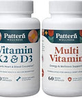 Pattern Wellness 2Pack Multivitamin and Vitamin K2 and D3 Supplement Energy and Wellness Support Healthy Immune Function Support 120 Vegan Capsules