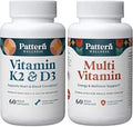 Pattern Wellness 2Pack Multivitamin and Vitamin K2 and D3 Supplement Energy and Wellness Support Healthy Immune Function Support 120 Vegan Capsules