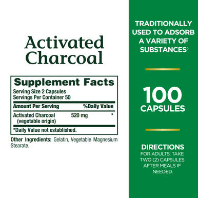 Nature's Bounty Activated Charcoal 260 Mg 100 Capsules Dietary Supplement To Support A Healthy Lifestyle