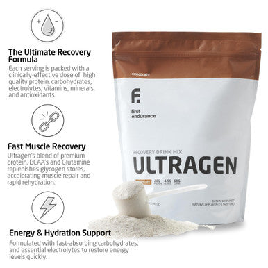 FIRST ENDURANCE Ultragen Workout Recovery Drink Powder Protein Mix Boosts Energy Accelerates Recovery | Chocolate 15 Servings
