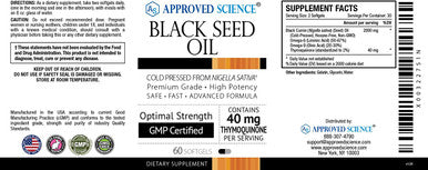 Approved Science Black Seed Oil Cold Pressed Nigella Sativa Standardized to 2 Thymoquinone 180 Softgels Boost Immune Respiratory and Digestive Systems