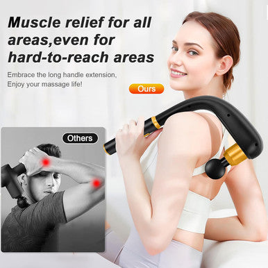 Massage Gun Deep Tissue With Extension Handle, Handheld Back Massager For Pain Relief Deep Tissue, Percussion Massage Gun For Neck/Shoulder/Waist/Legs/Foot/Muscle, 4 Massage Heads & 5 Speeds