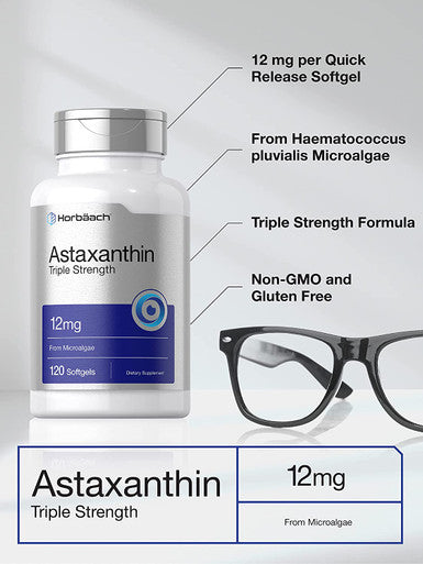 Astaxanthin 12mg | 120 Softgels | Triple Strength | Non-GMO & Gluten Free | by Horbaach