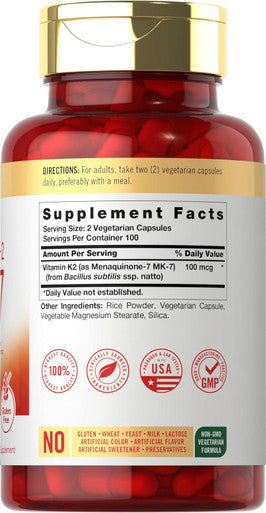 Carlyle Vitamin K2 MK7 100mcg | 200 Vegan Capsules | Menaquinone-7 Supplement | Non-GMO Gluten