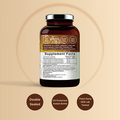 Double Strength Triphala Supplement Made with Organic Amla Bibhitaki Haritaki Fruit Complex 1200mg Per Serving 180 Capsules 3 in 1 Formula Supports Digestive Health NonGMO