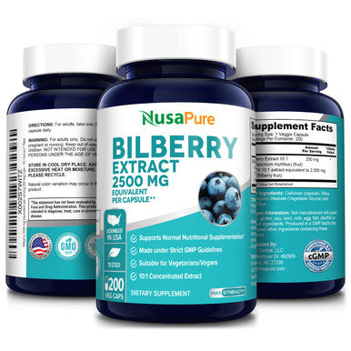 Bilberry Extract 2500mg 200 Vegetarian caps (Non-GMO & )