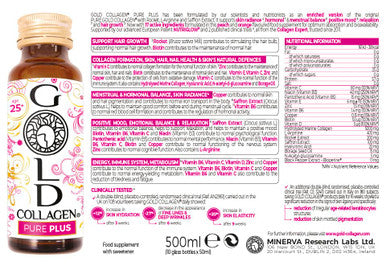 GOLD COLLAGEN New Pure Plus - Collagen Supplements for Women & Men Biotin Hair Growth Skin Nail Hormonal Balance Immune System Booster 8g Marine Collagen Vitamin C Hyaluronic Acid 1 Pack 10x50ml