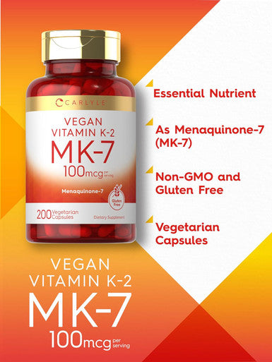 Carlyle Vitamin K2 MK7 100mcg | 200 Vegan Capsules | Menaquinone-7 Supplement | Non-GMO Gluten